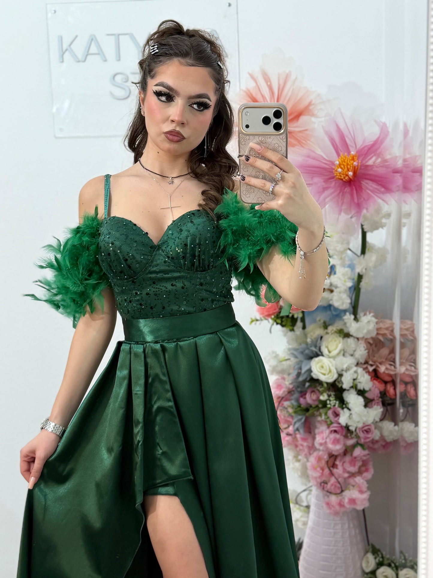 Rochie lunga verde cu paiete Pinko