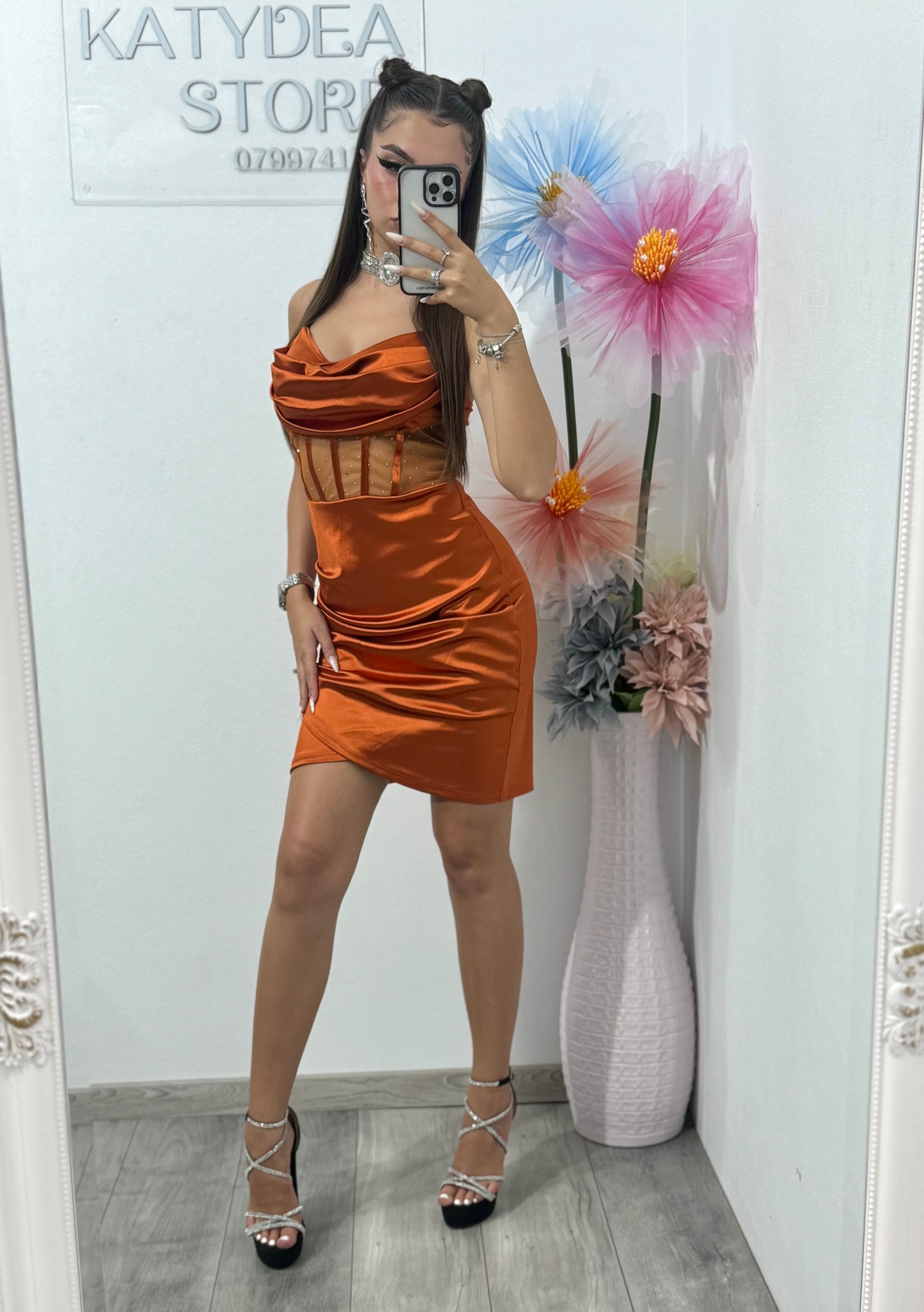 Rochie scurtă cu corset bronze Annemary