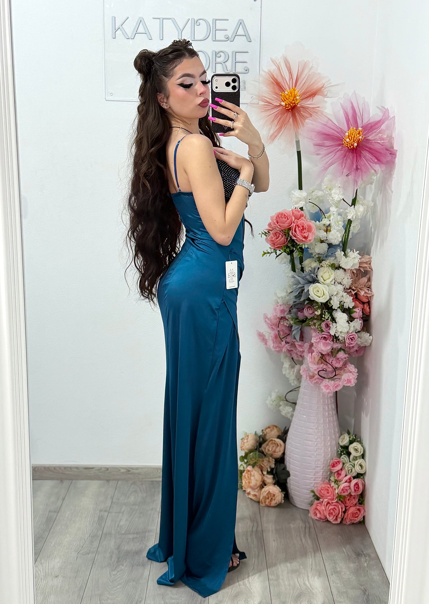 Rochie elegantă  cu cristale turcoaz Katherine