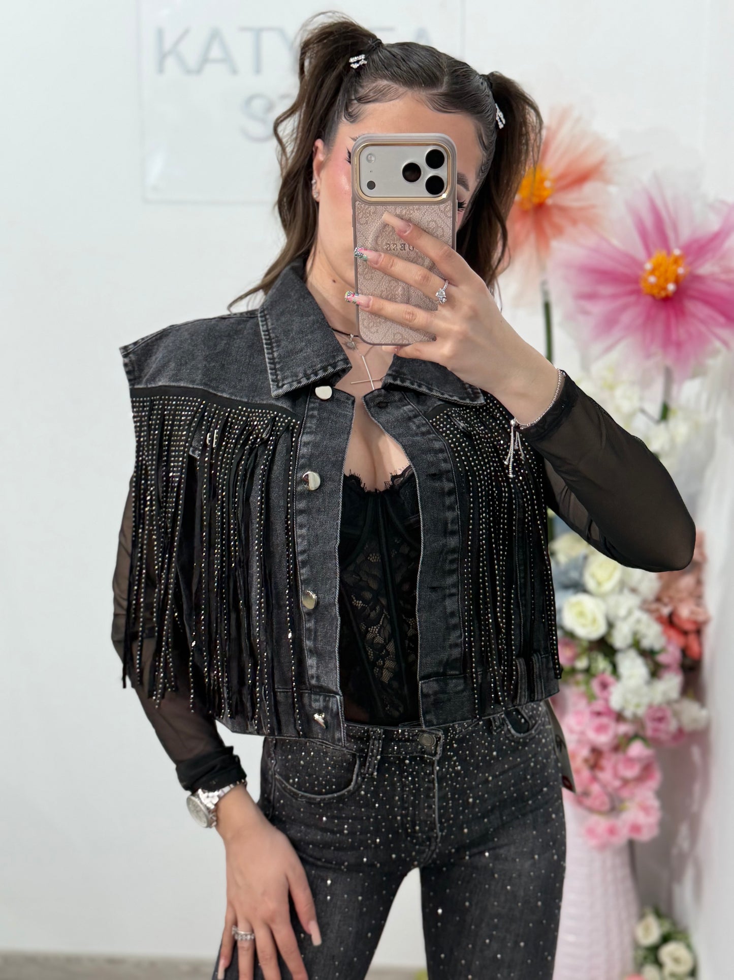 Vestă din denim cu cristale BELLA