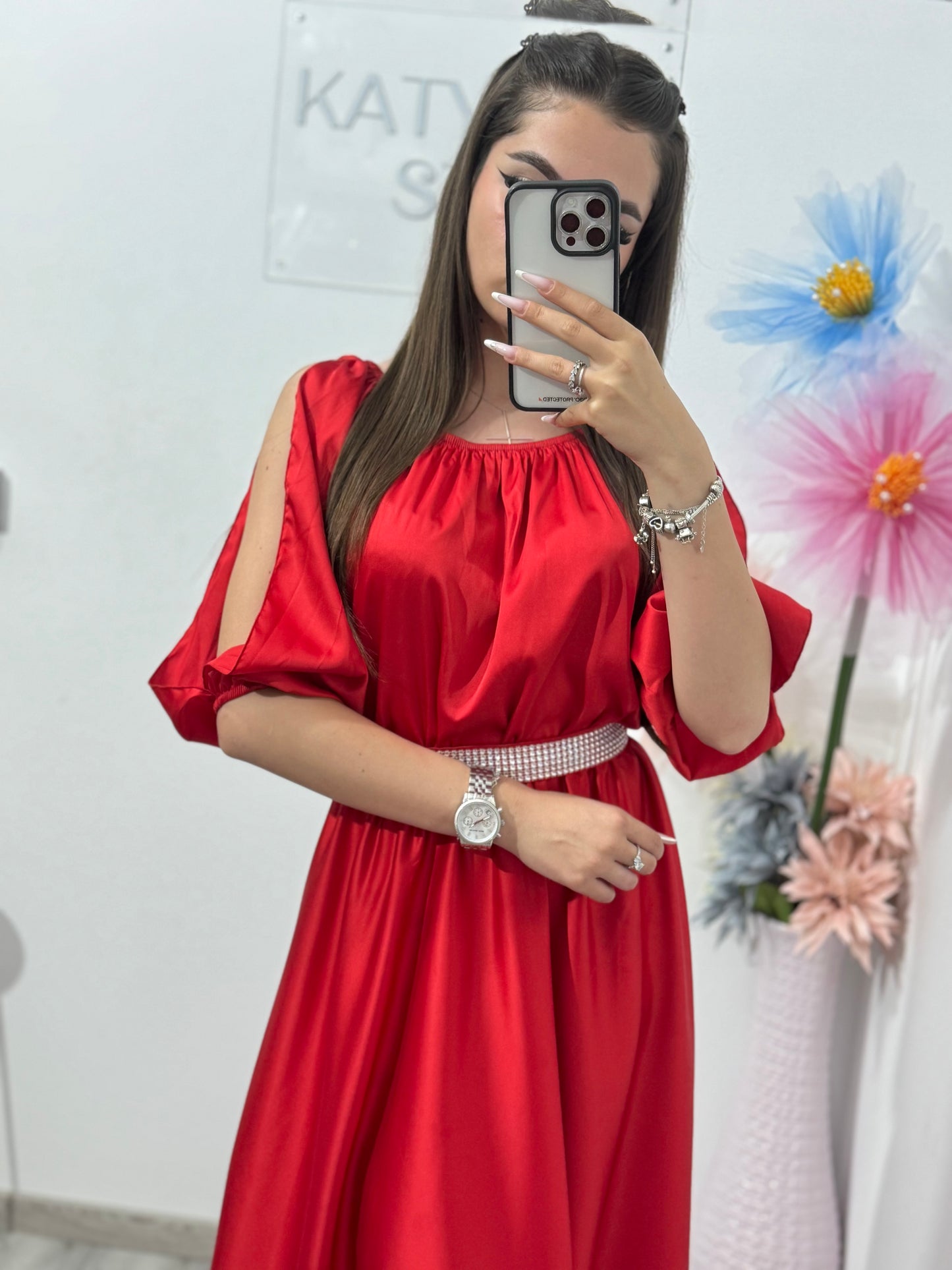 Rochie din satin roșie Anna