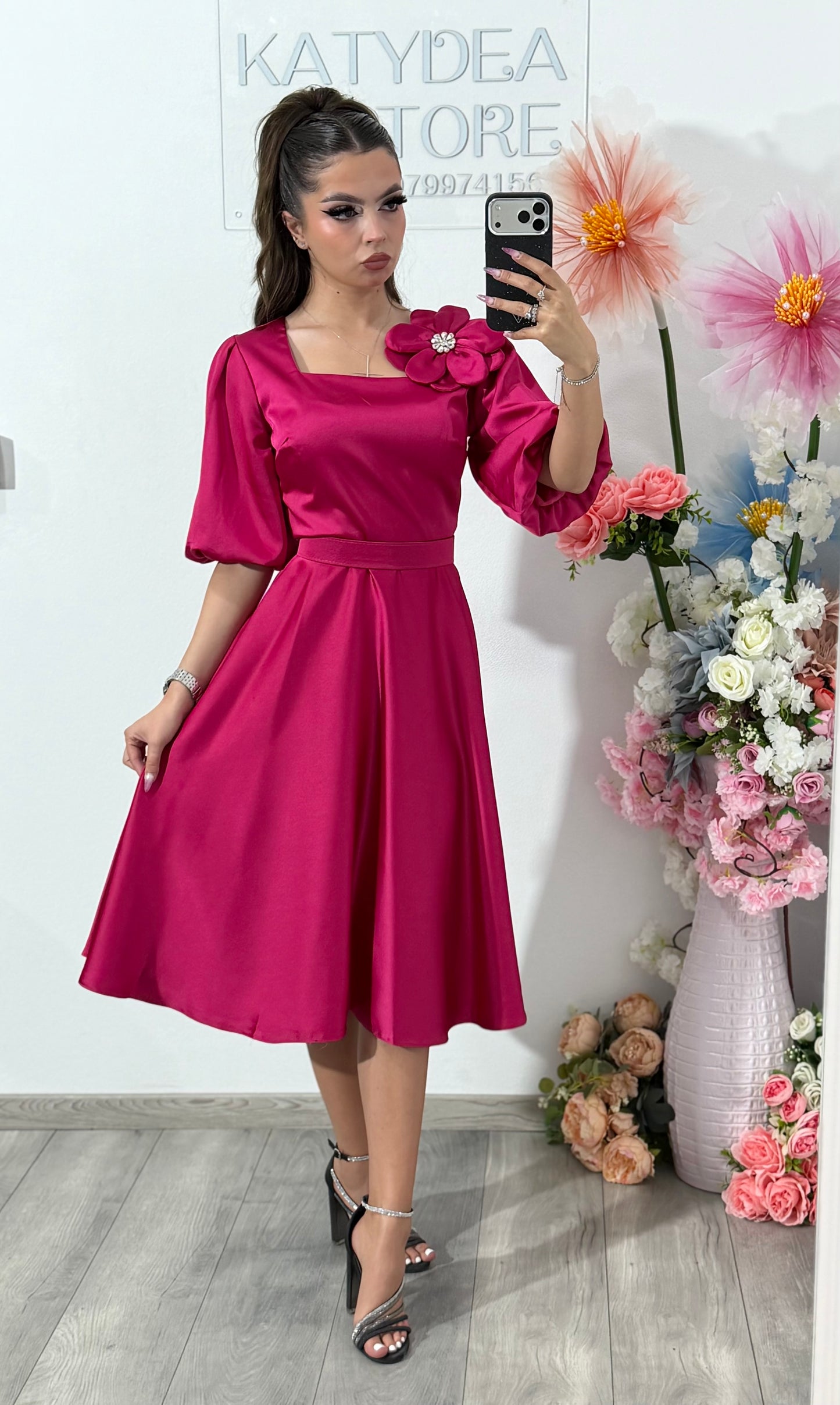 Rochie elegantă fucsia FLOWER