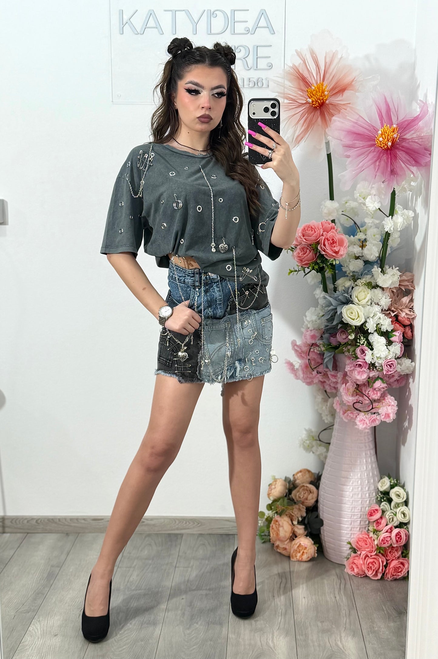 Fustă din denim patchwork ALIS