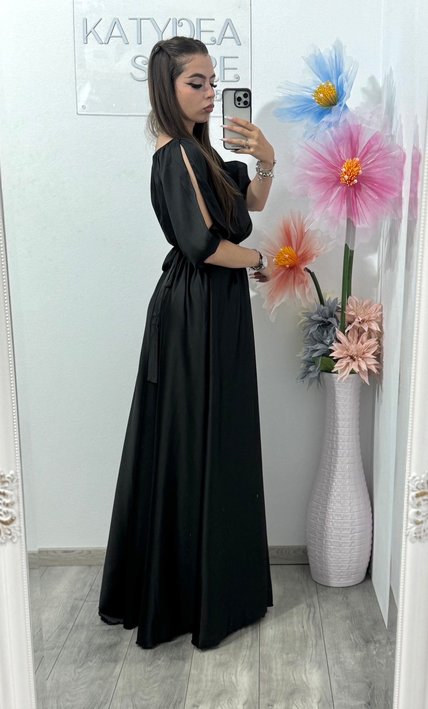 Rochie din satin neagră Anna
