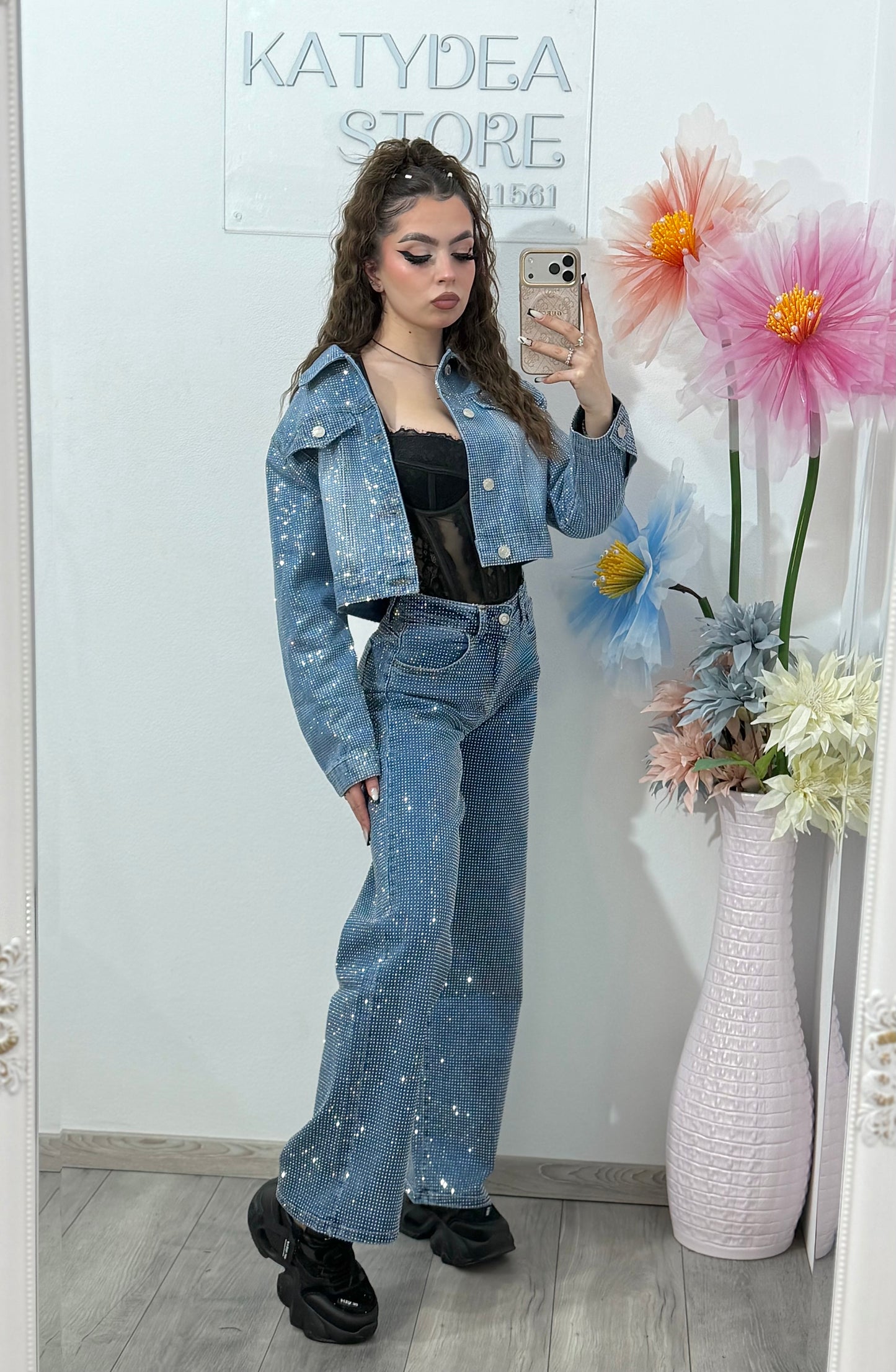 Blugi WideLeg full piatră albastri Xonia