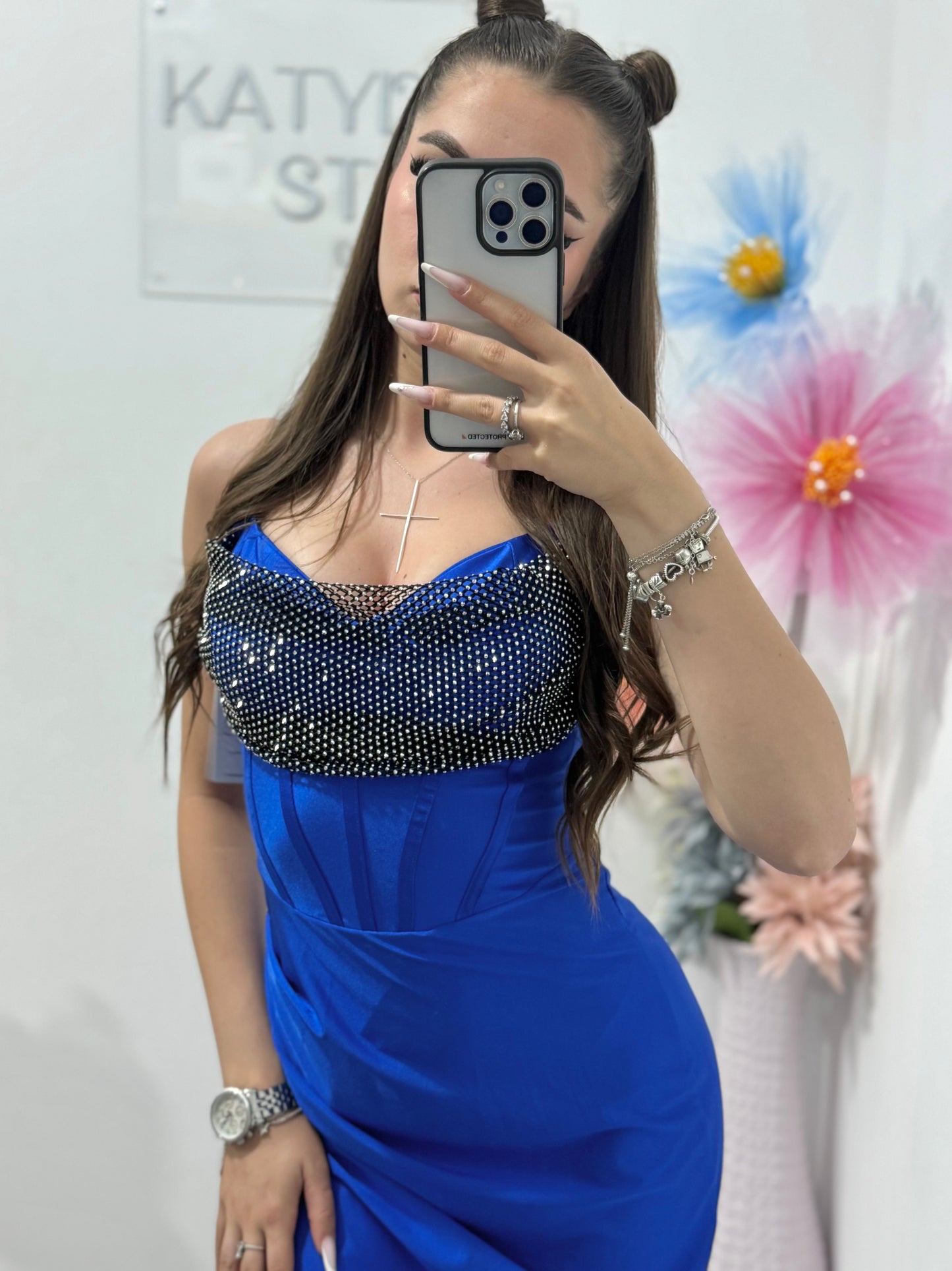 Rochie elegantă cu cristale albastru electric Katherine