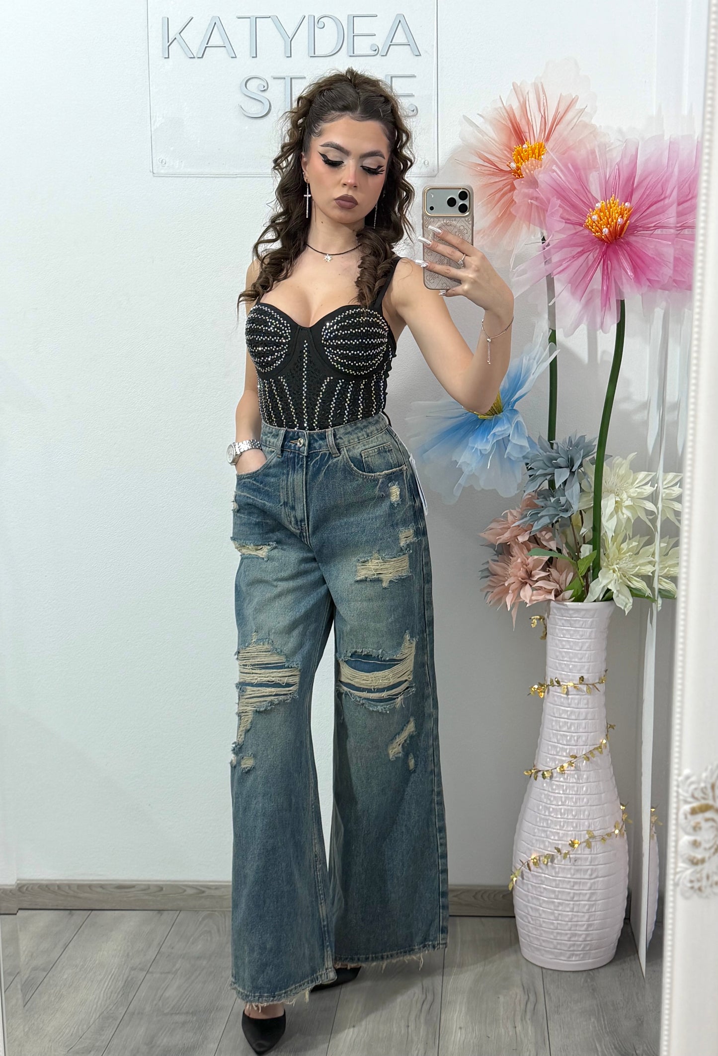 Jeans BAGGY FIT albaștri DELYA