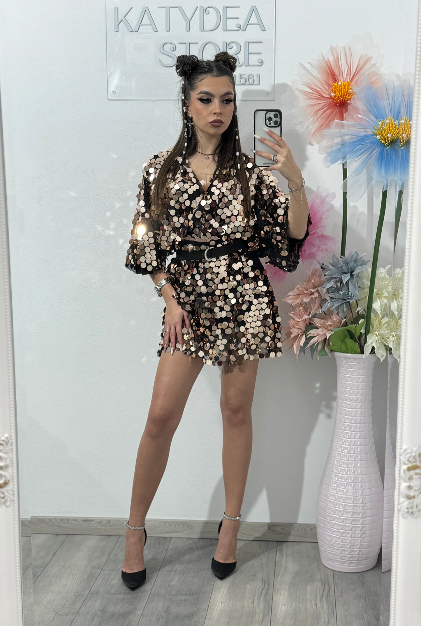 Salopetă din paiete aurii ALINNE