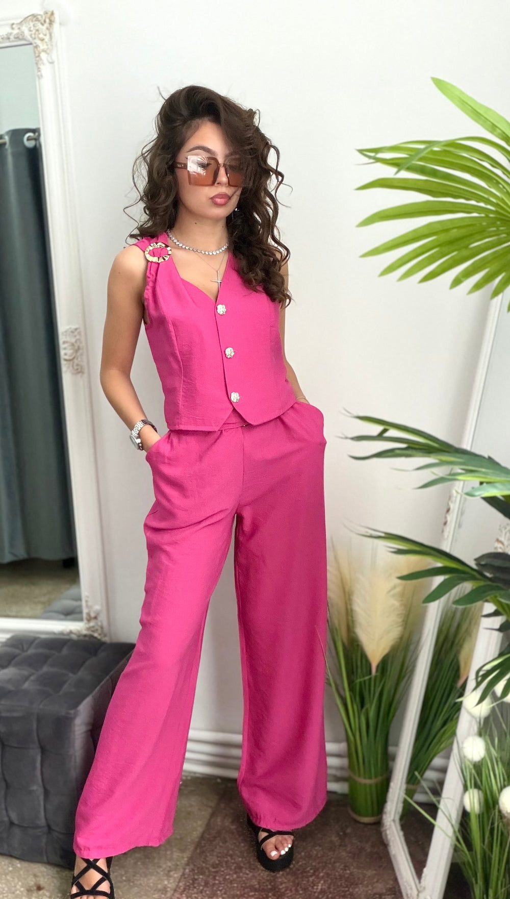Compleu din in ELEGANCE fucsia