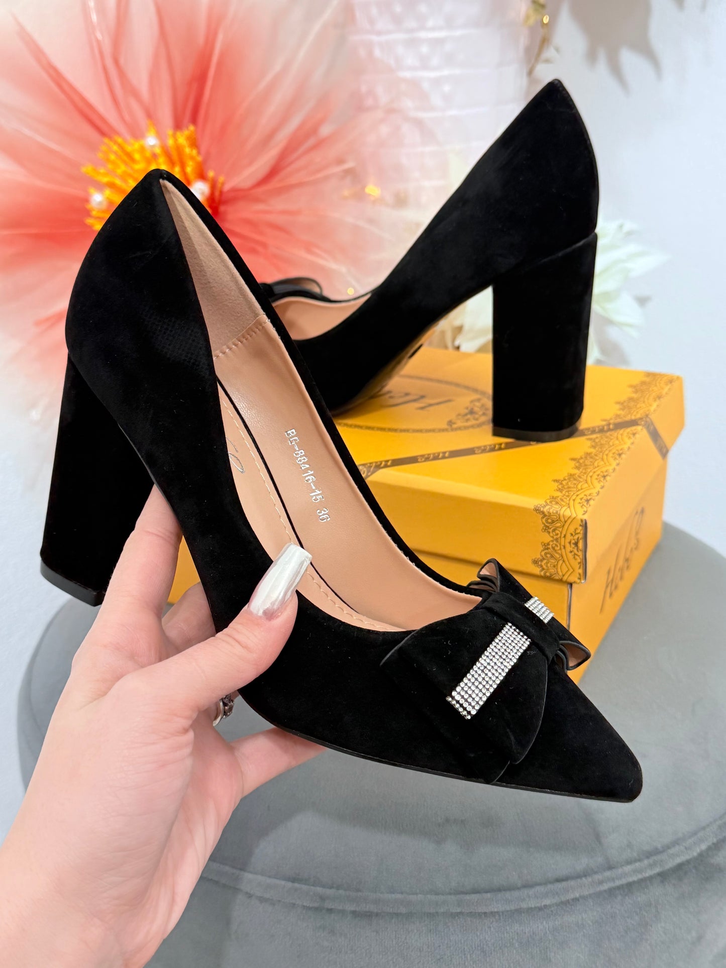 Pantofi eleganți negri cu fundiță SELIN