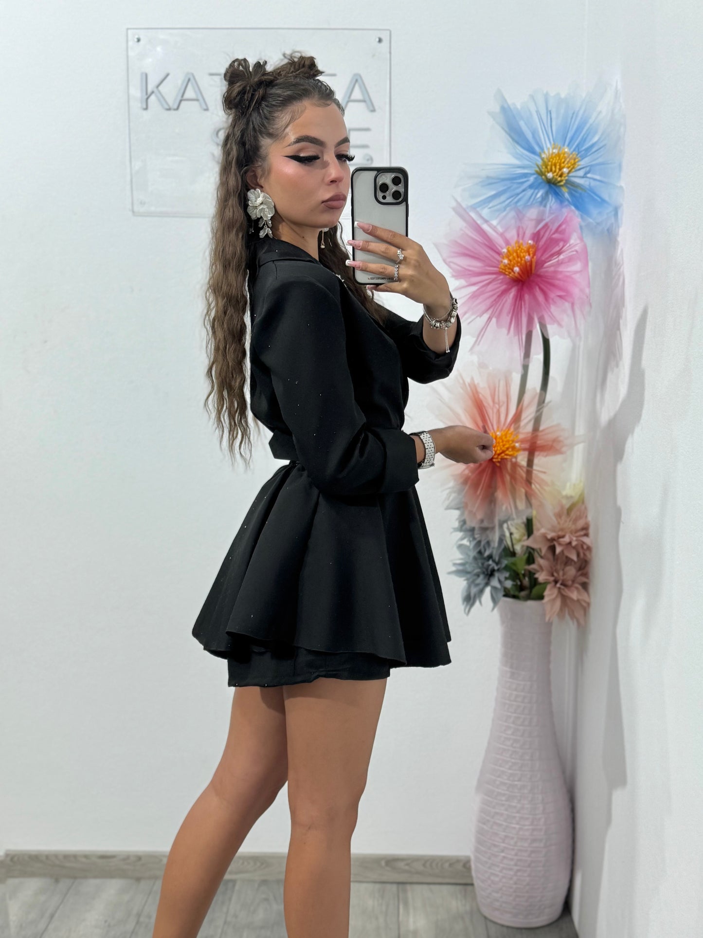 Salopetă full cristale negre Melania