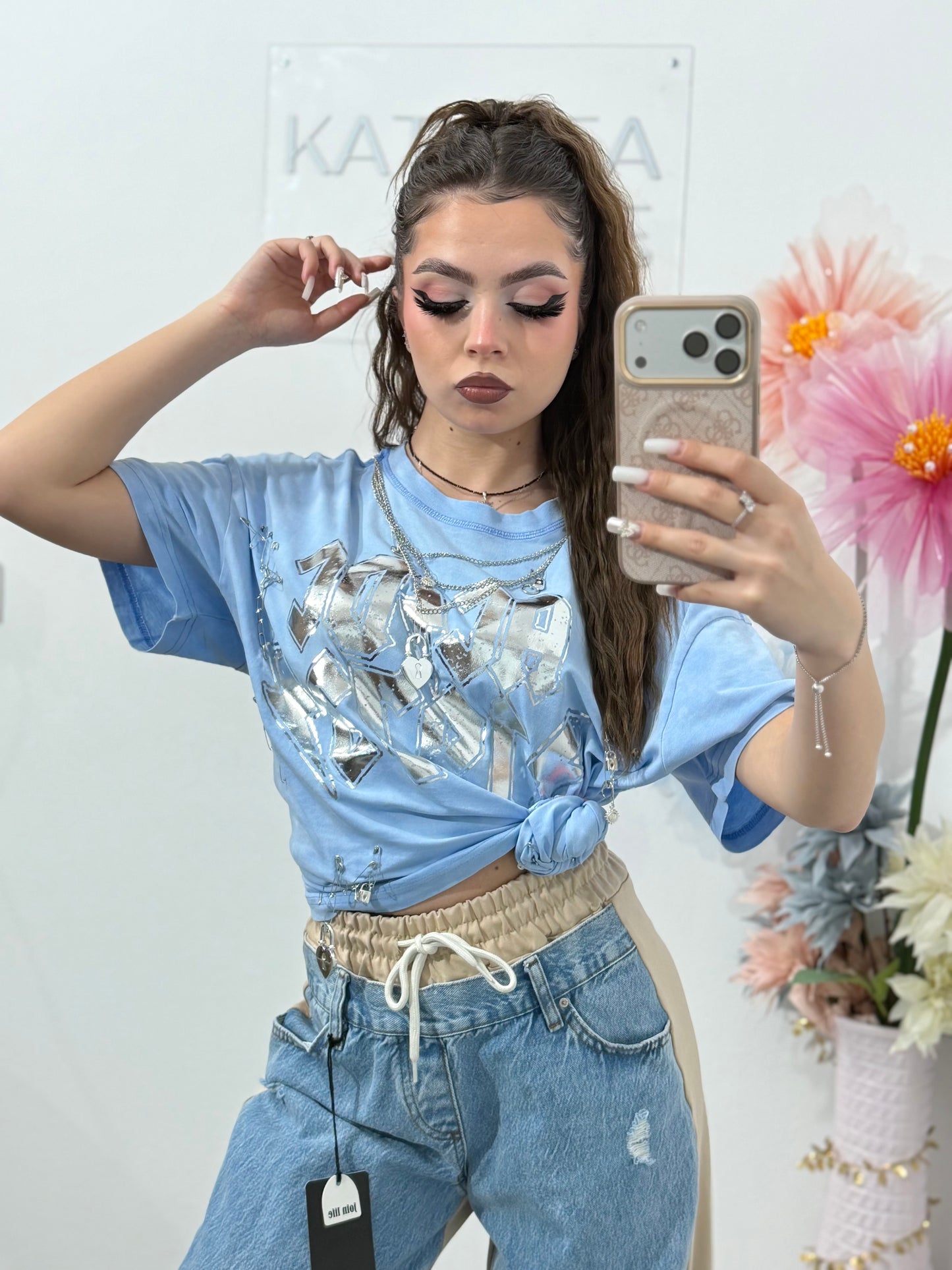 Tricou ROCK cu lanț babyblue