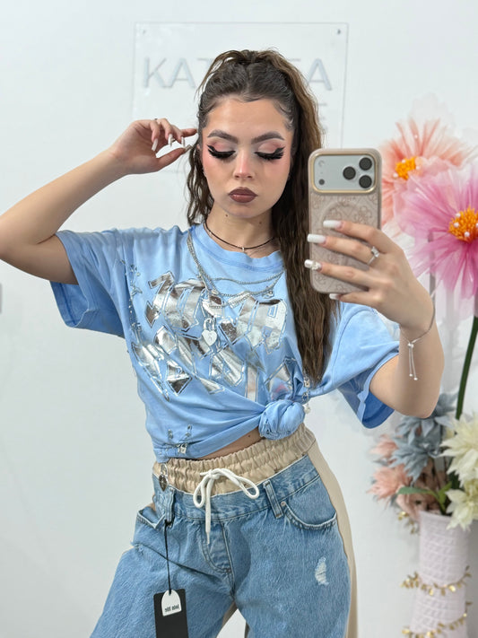 Tricou ROCK cu lanț babyblue