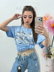 Tricou ROCK cu lanț babyblue