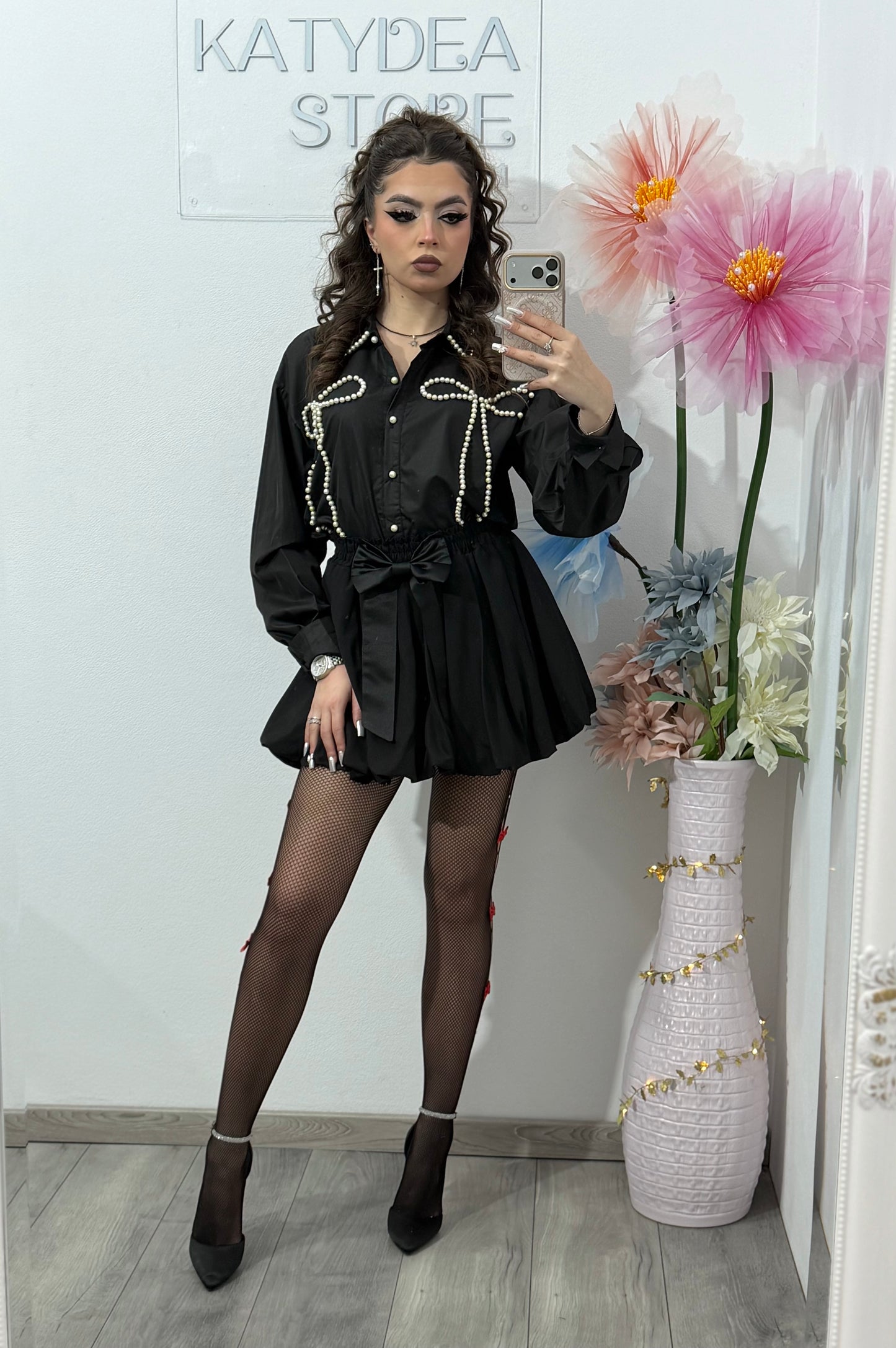 Cămașă neagră cu perle ELLA