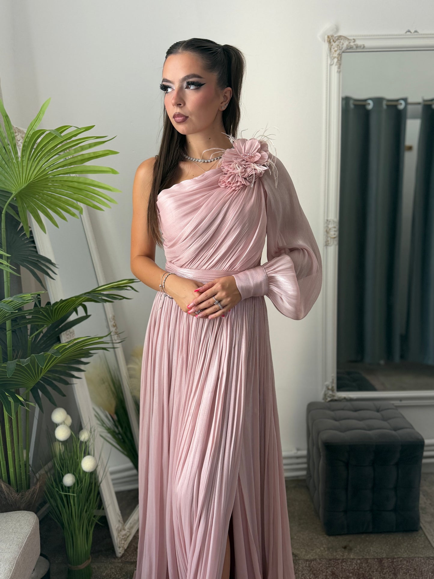 Rochie elegantă roz pudră VICTORIA