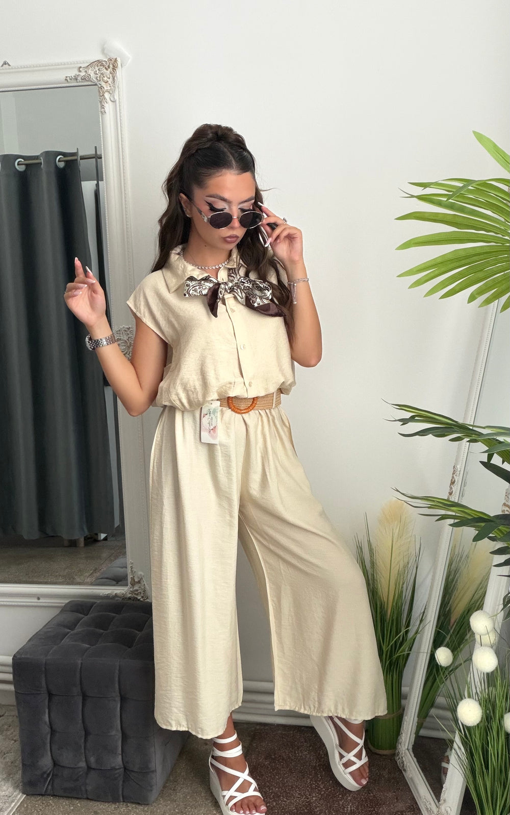 Pantaloni de vară 3/4 bej JULIA