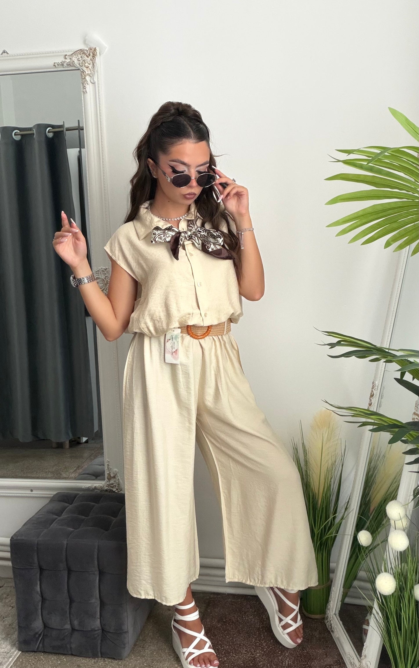 Pantaloni de vară 3/4 bej JULIA