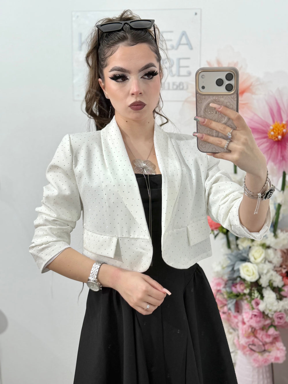 Sacou elegant cu cristale alba Karina