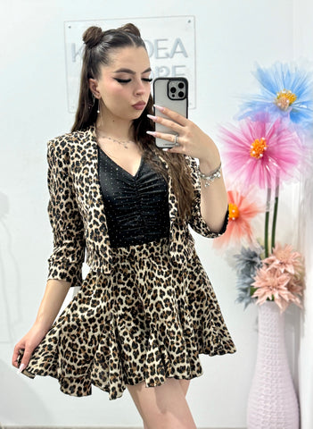 Sacou elegant cu cristale animal print Karina