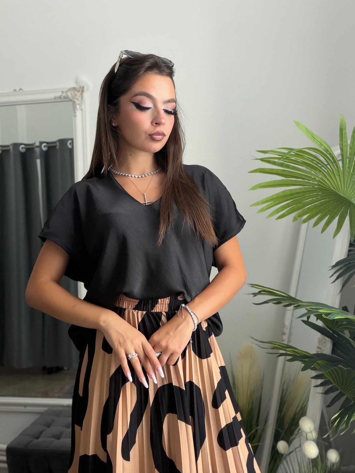 Cămașă satinata neagra KARLA