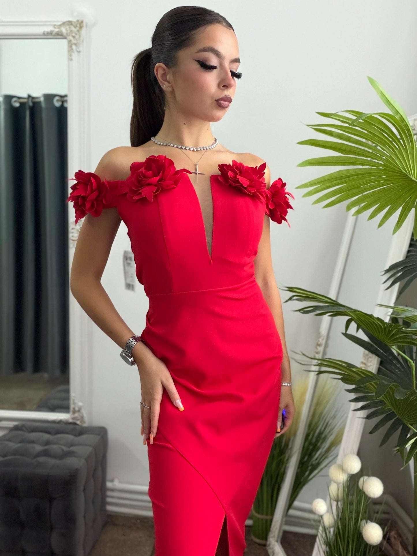 Rochie midi roșie MARIA