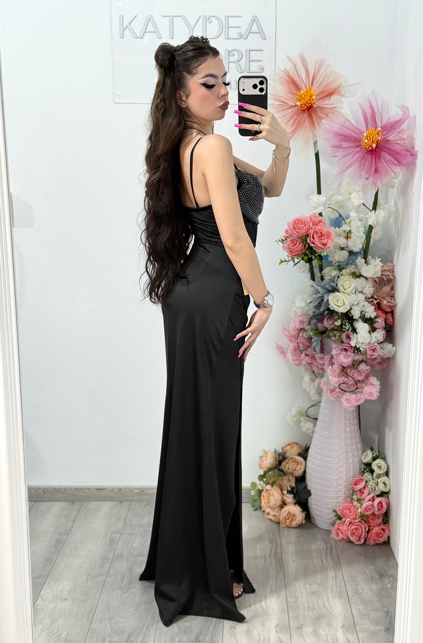 Rochie elegantă cu cristale neagră Katherine
