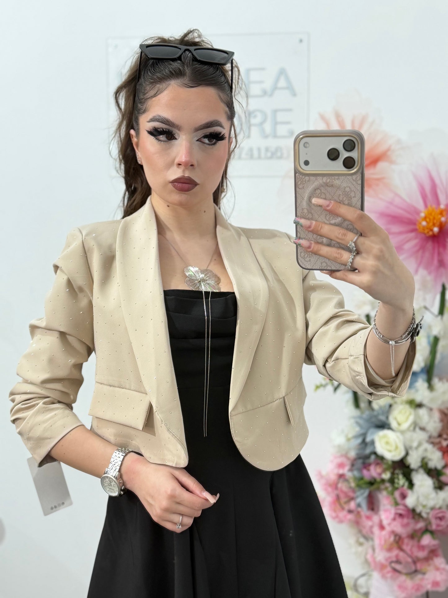 Sacou elegant cu cristale bej Karina