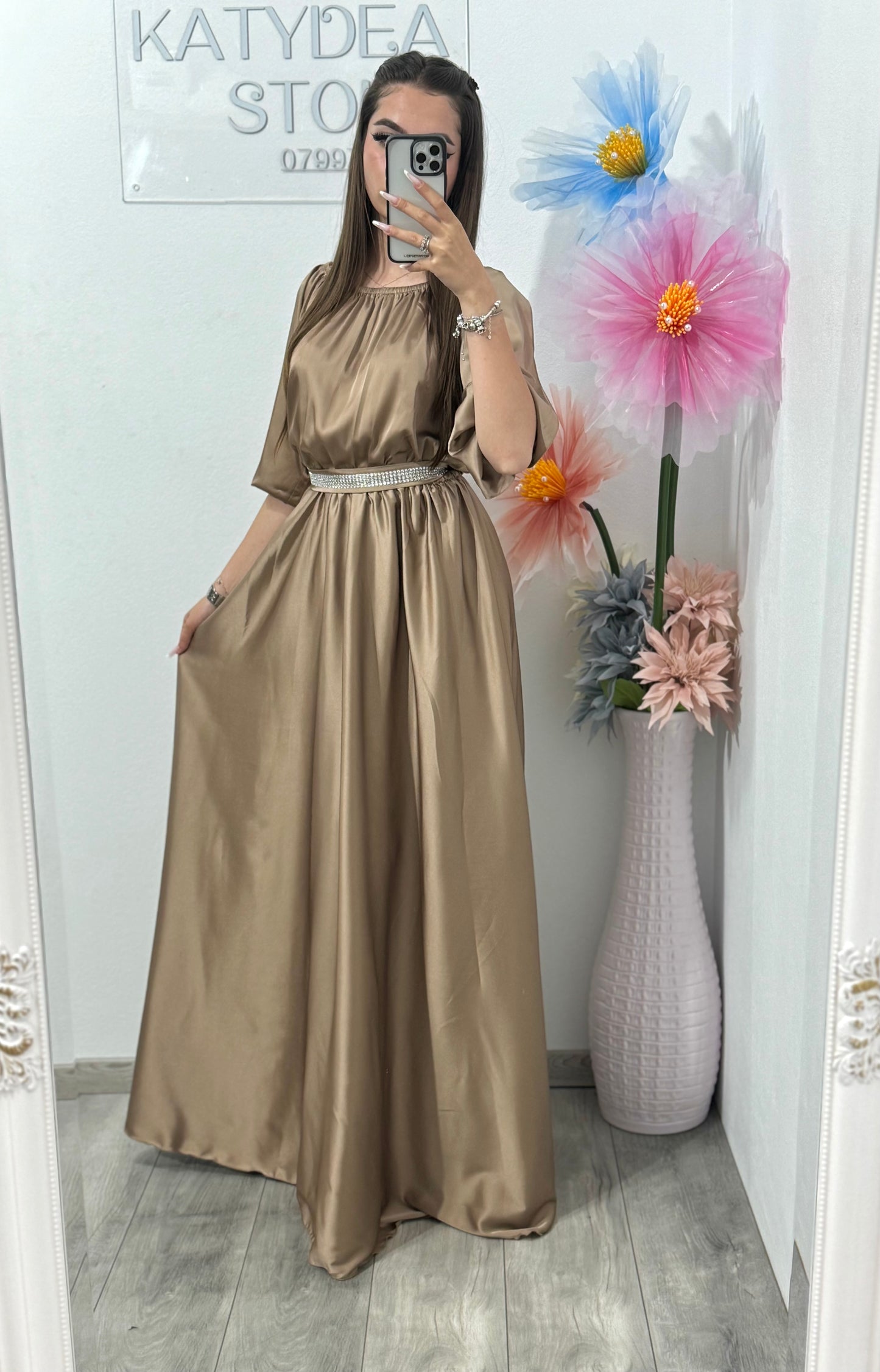 Rochie din satin cappucino Anna