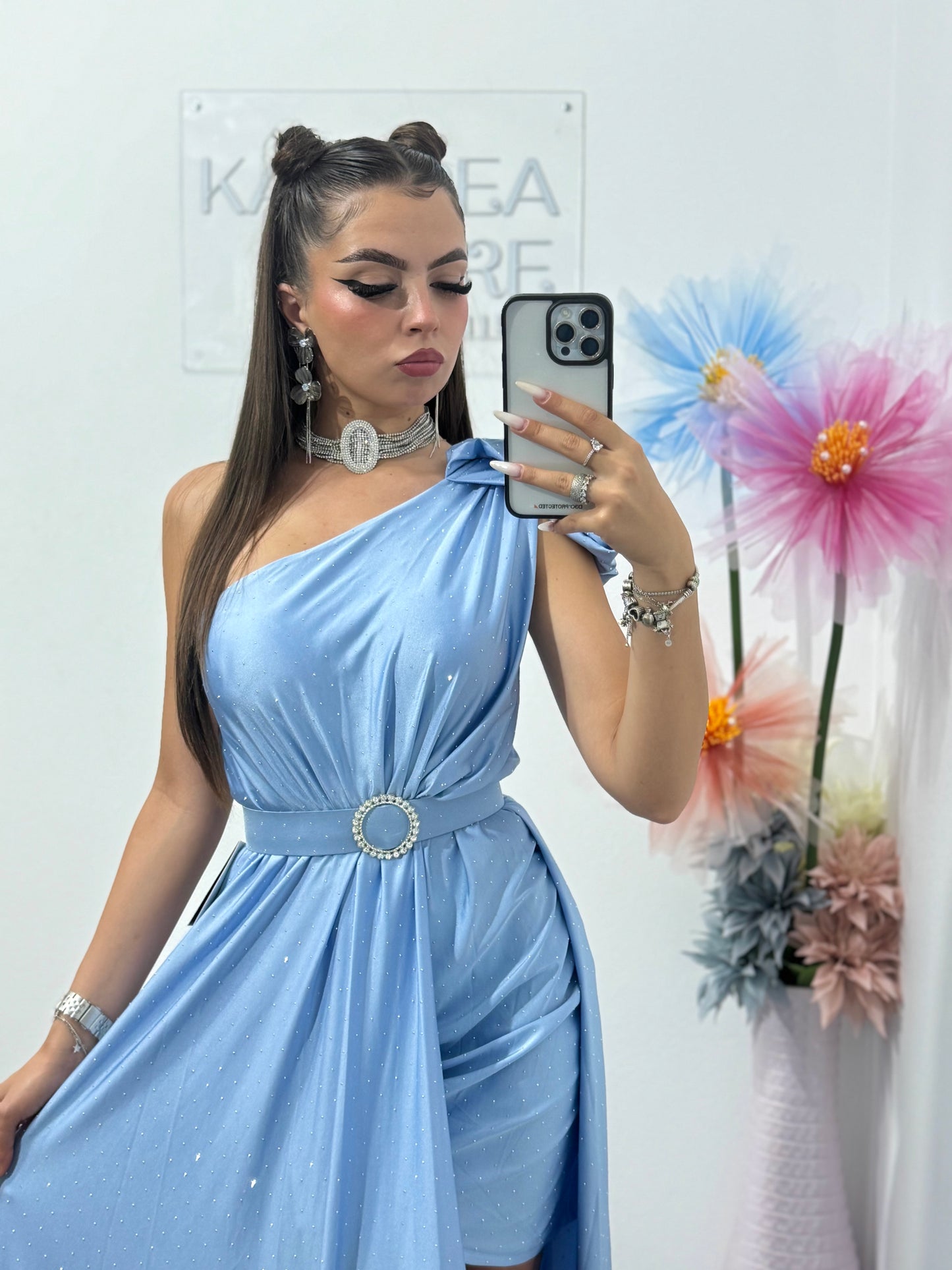 Rochie elegantă cu cristale albastru deschis Cleopatra