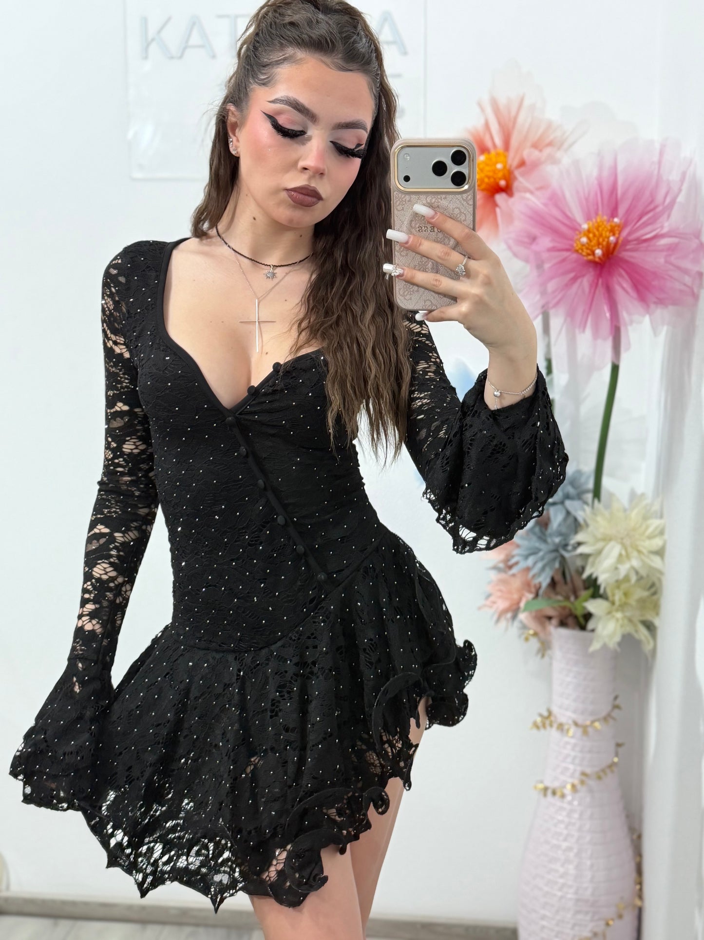 Salopetă din dantelă cu cristale ștanțate ALIS