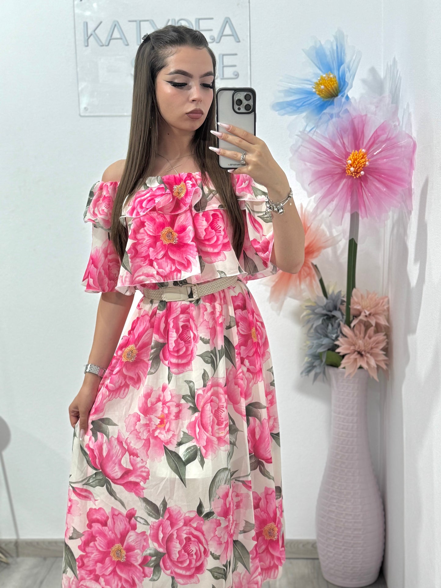 Rochie cu imprimeu floral roz