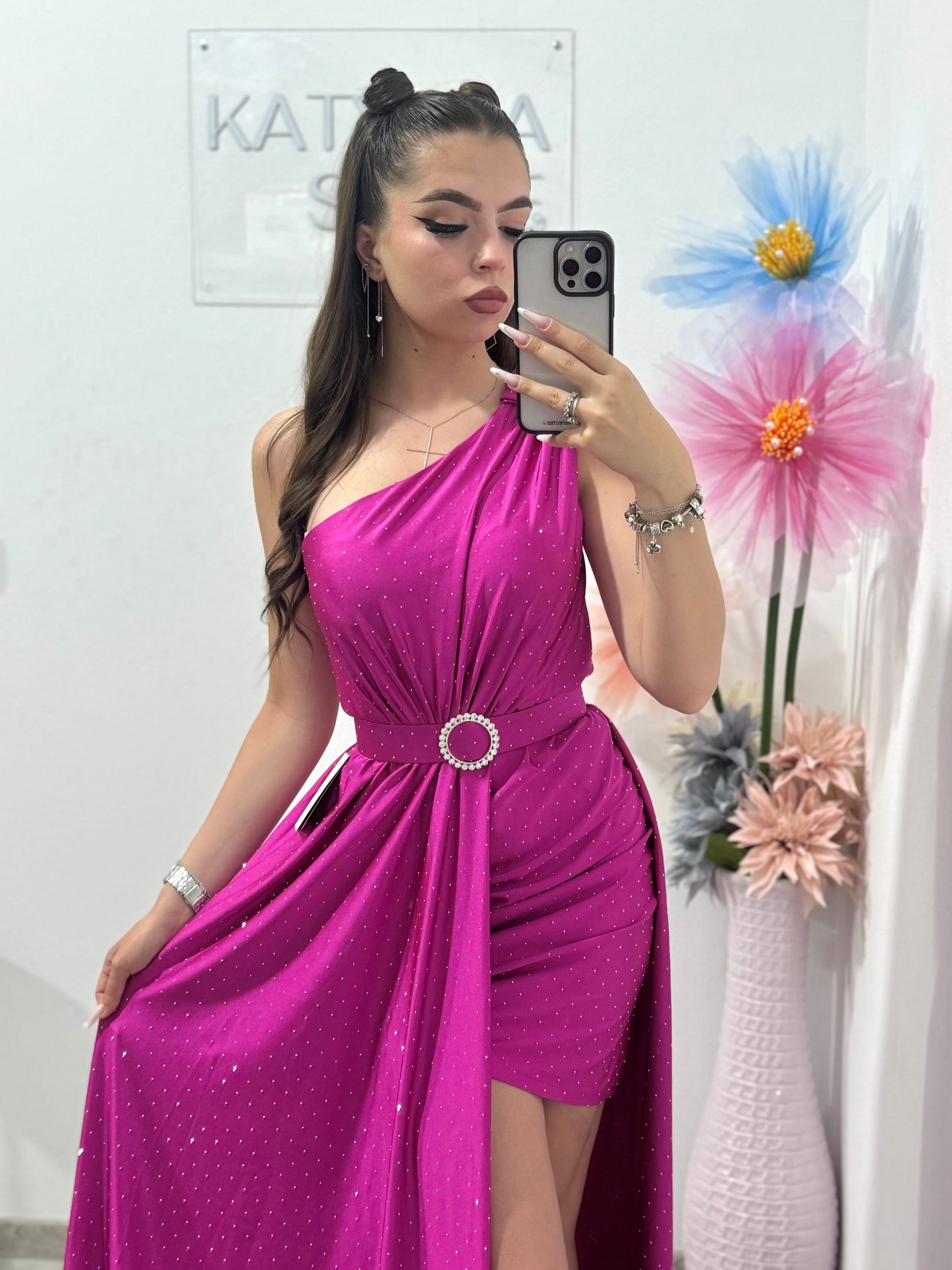 Rochie elegantă cu cristale fucsia Cleopatra