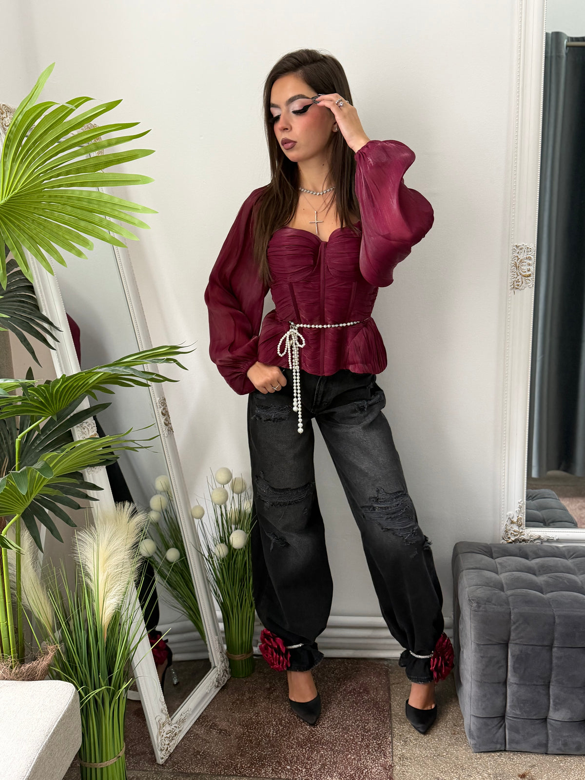 Top satinat burgundy