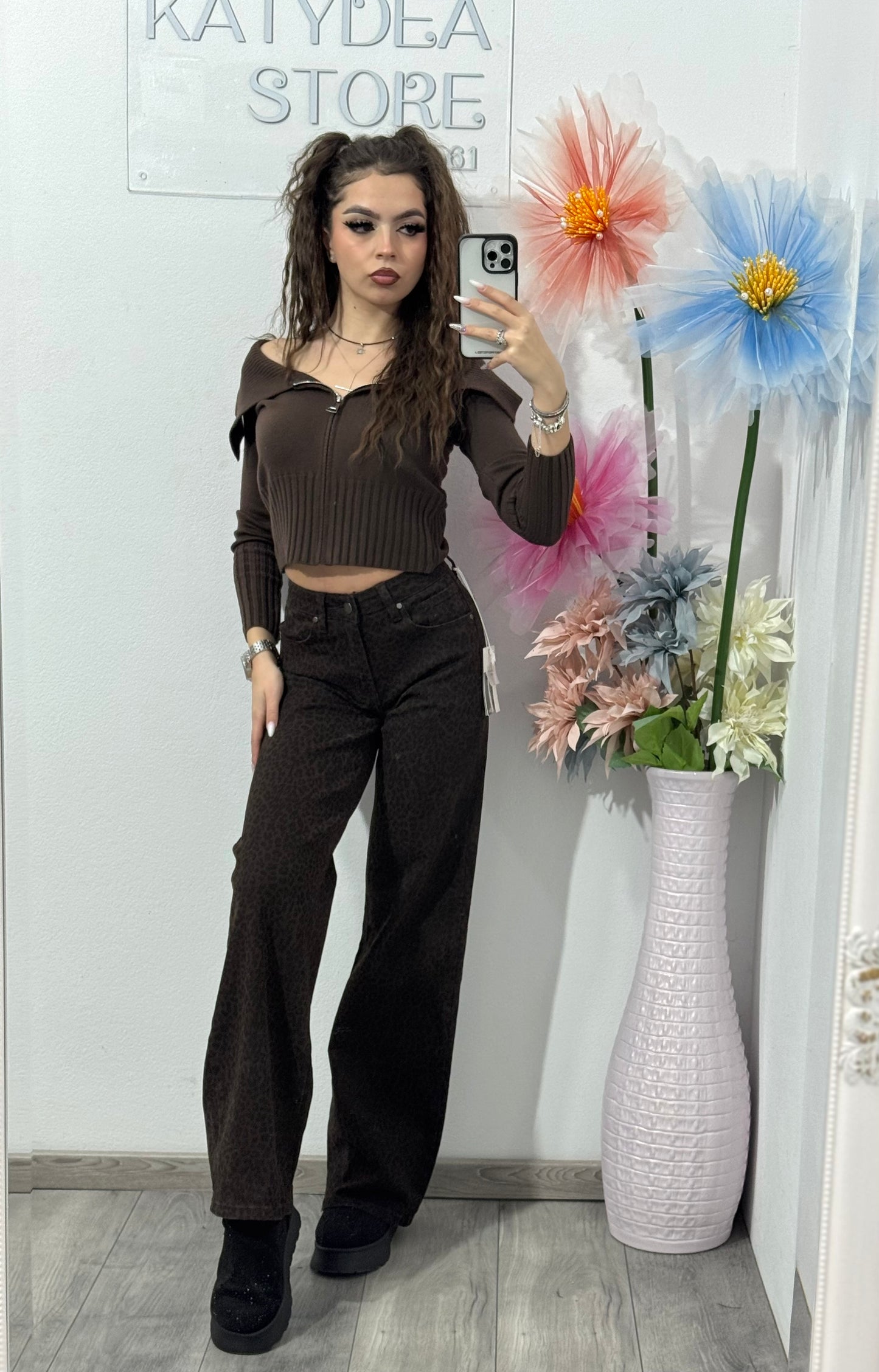 Jeans WIDELEG cu Animalprint KORA
