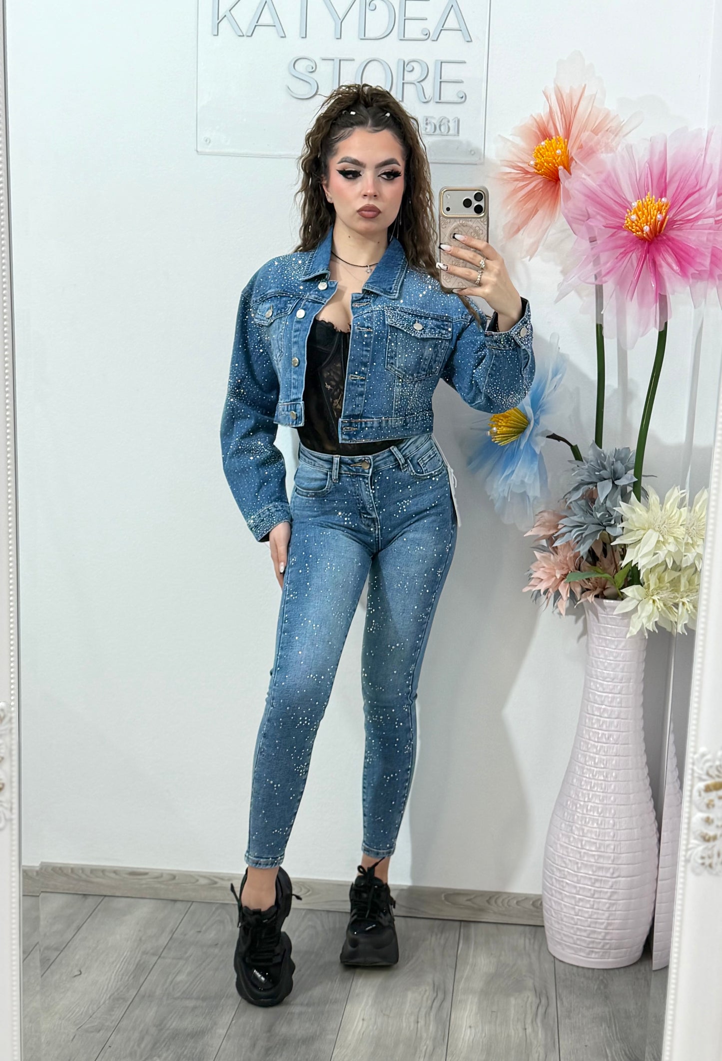 Jeans skinny  albastri cu cristale DANNA