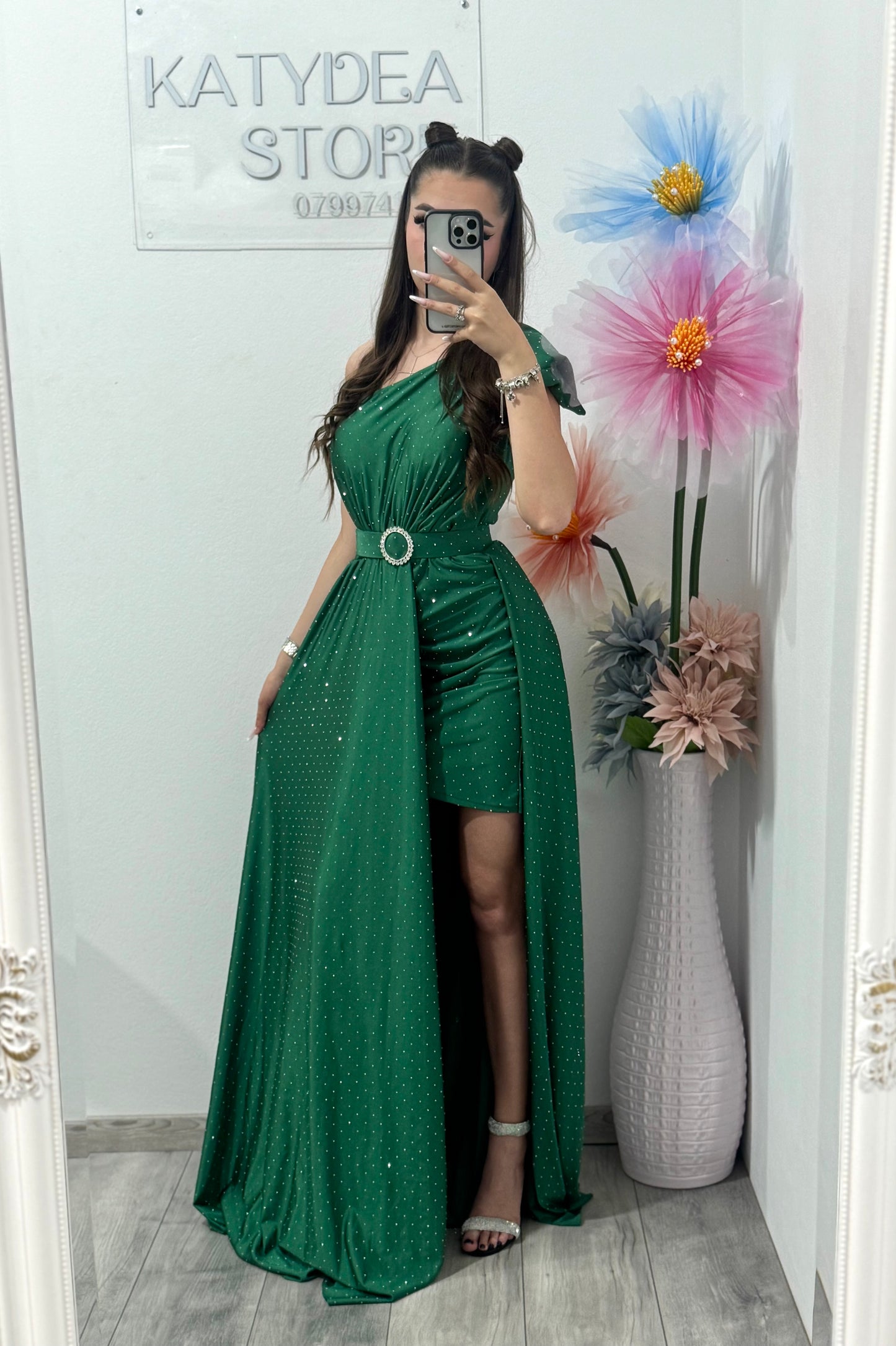 Rochie elegantă cu cristale verde Cleopatra