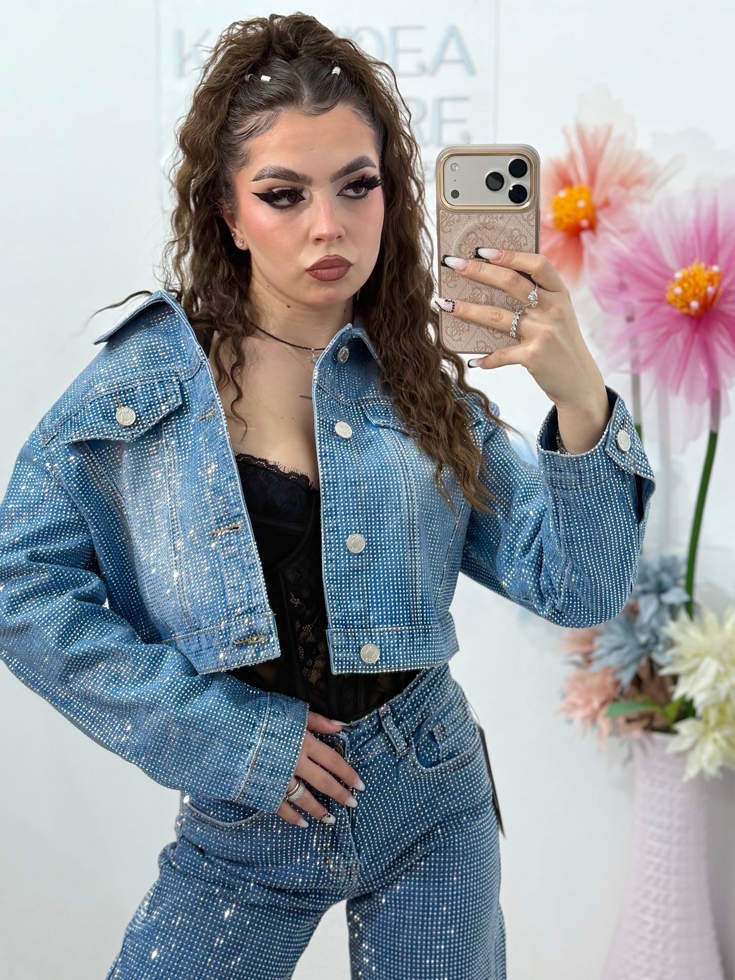 Geacă denim full cristale blue Xonia