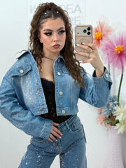 Geacă denim full cristale blue Xonia