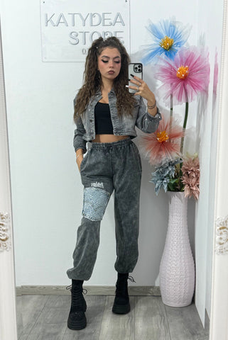 Pantaloni gri cu buzunar Leyla