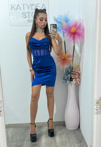 Rochie scurtă cu corset albastru electric Sofia