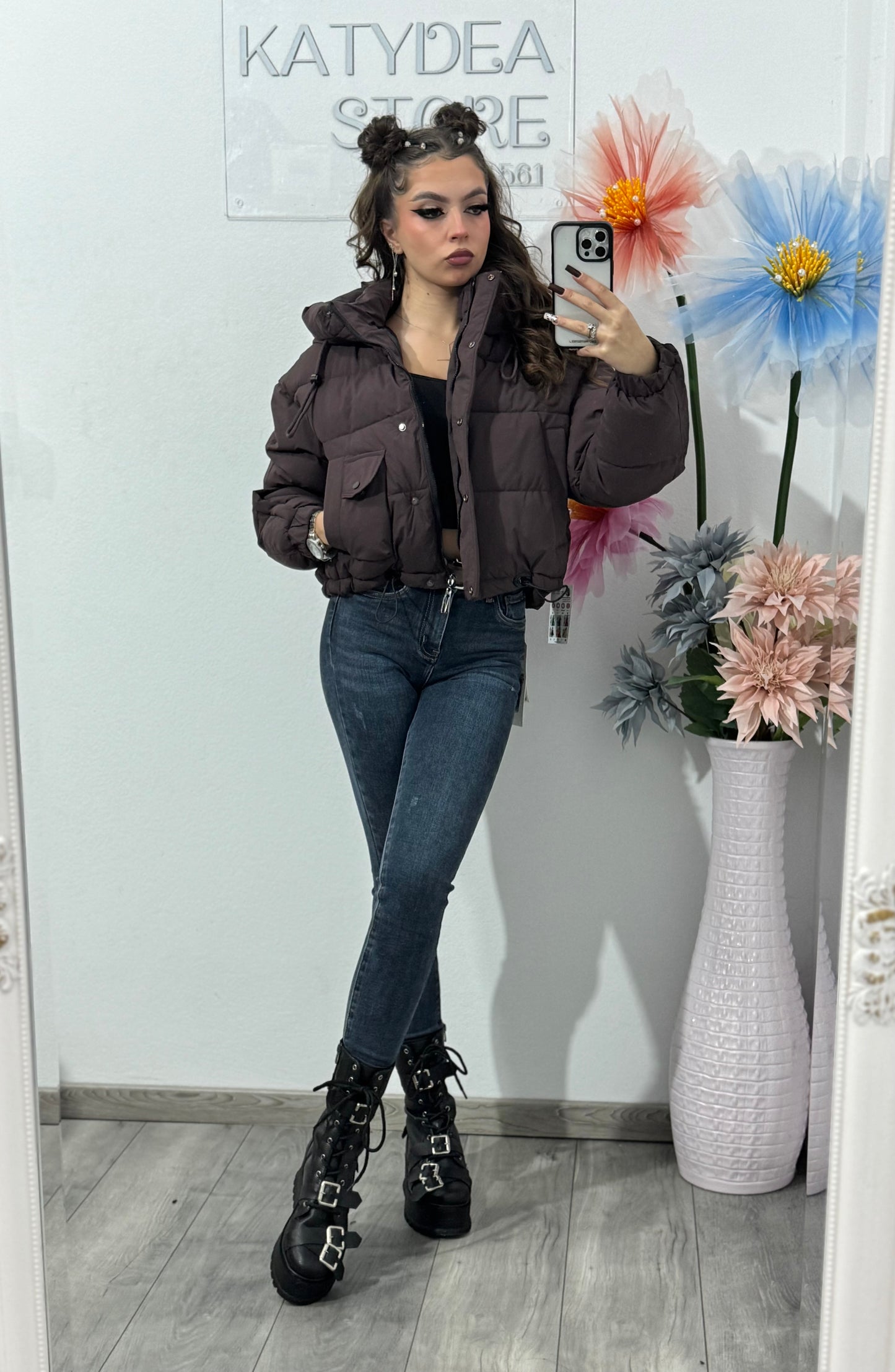 Geacă tip puffer ciocolatiu KEKE