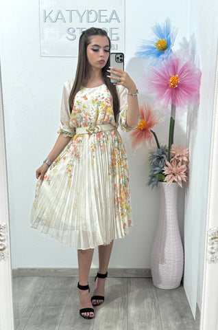 Rochie din voal cu imprimeu plisată Corina