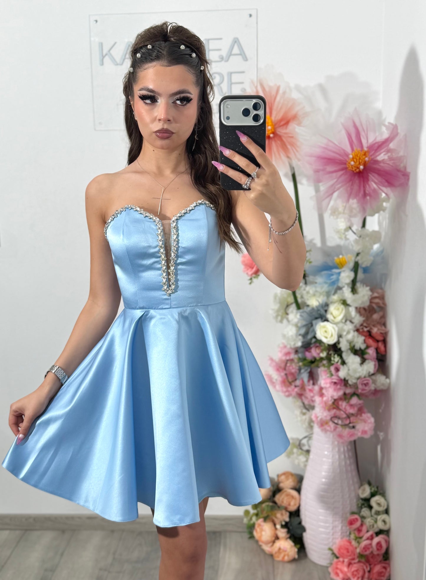 Rochie bleu din tafta Vanessa