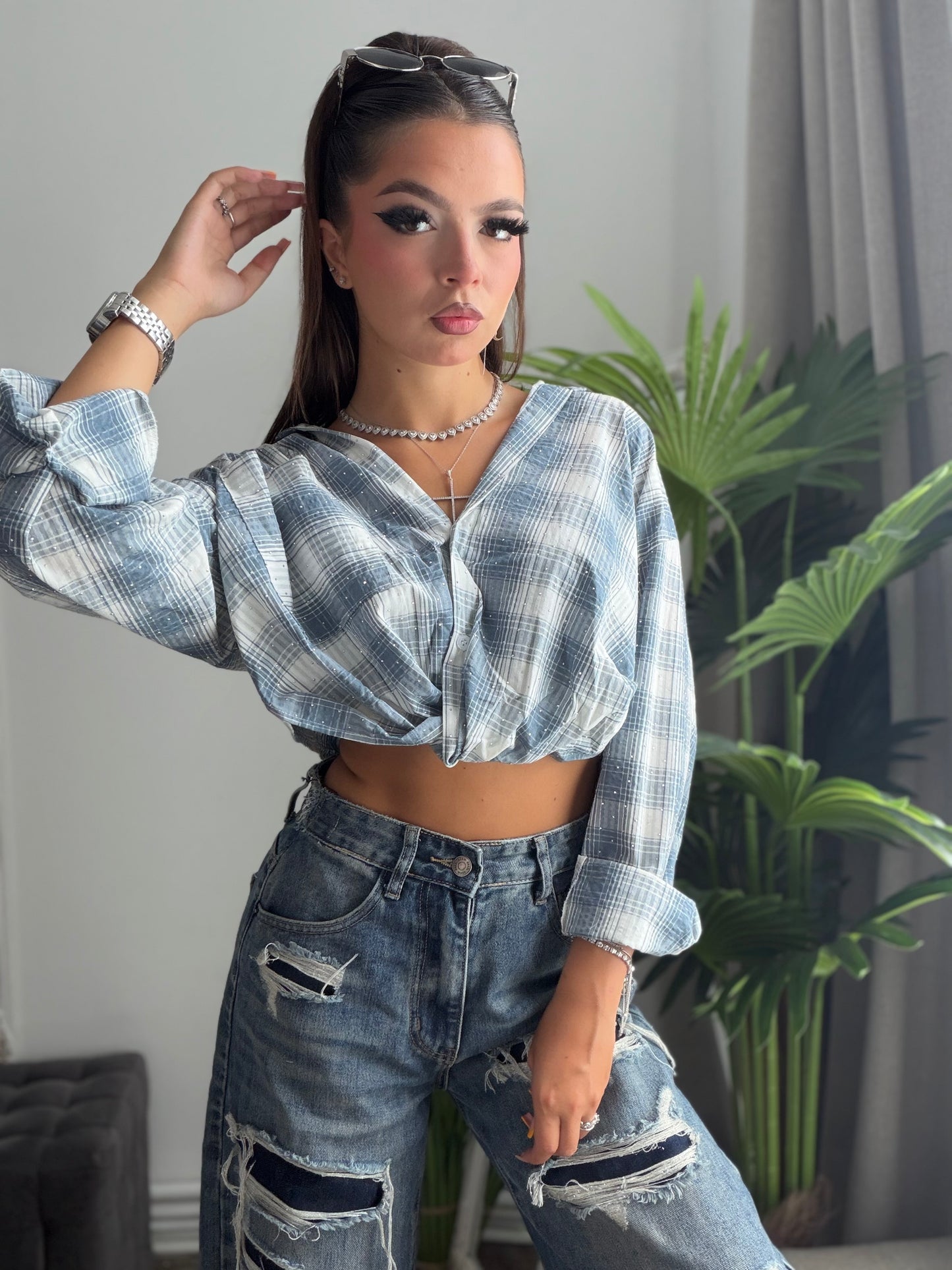 Cămașă crop albastră MALLA
