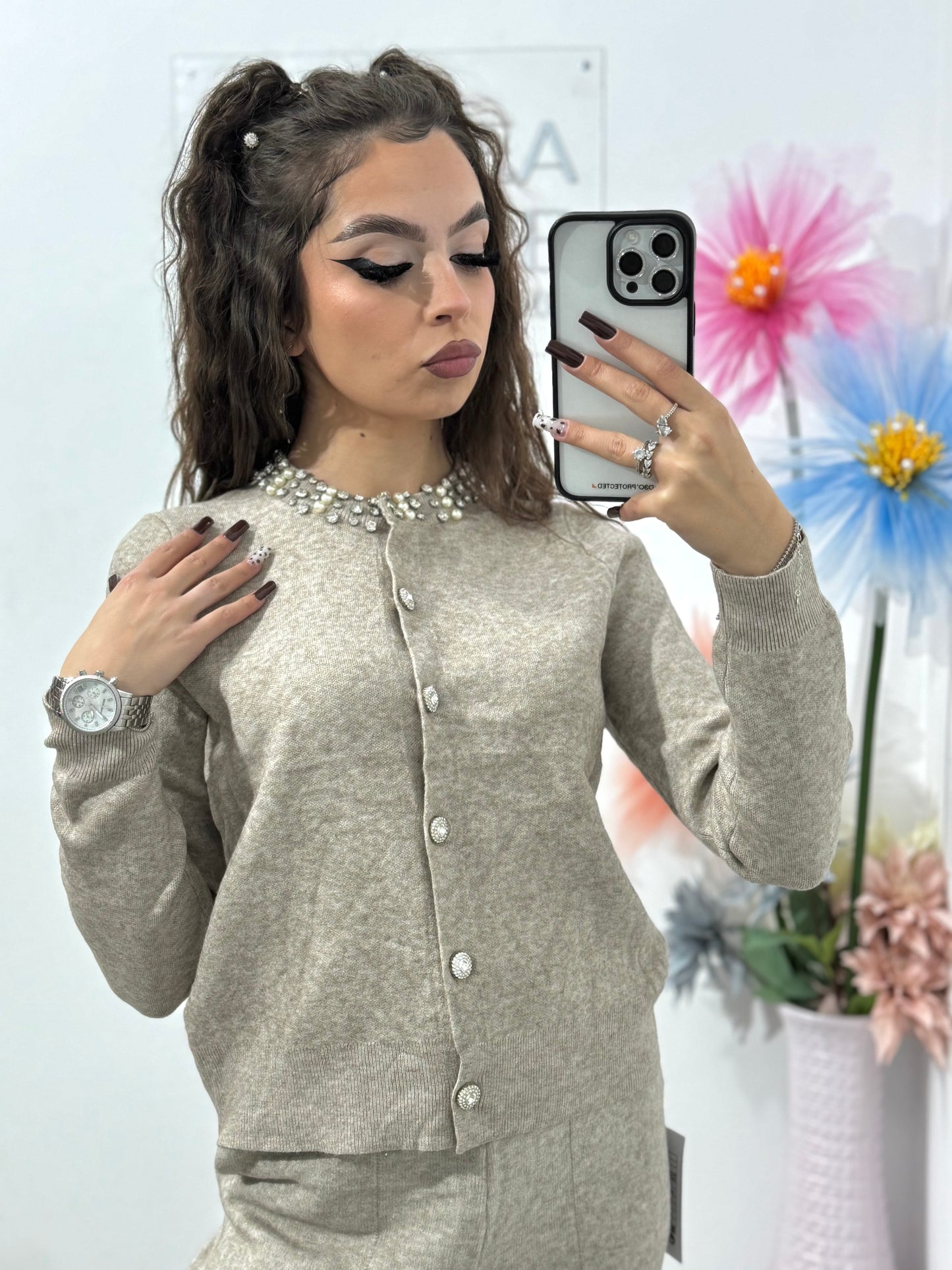 Compleu din tricot bej închis Annais