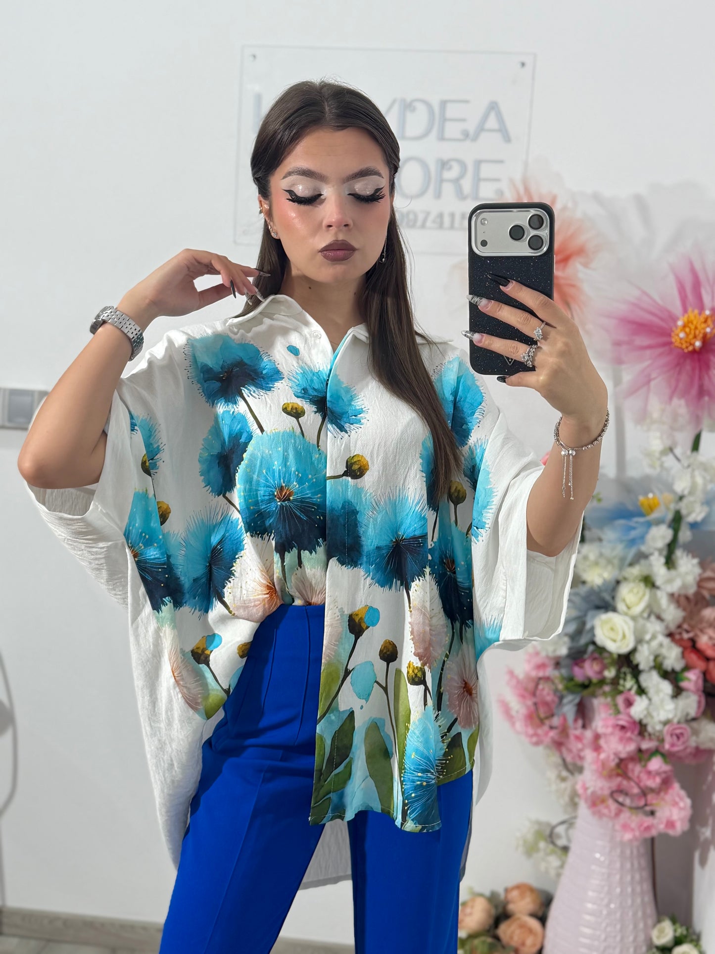 Cămașă din în cu imprimeu babyblue ELIZA