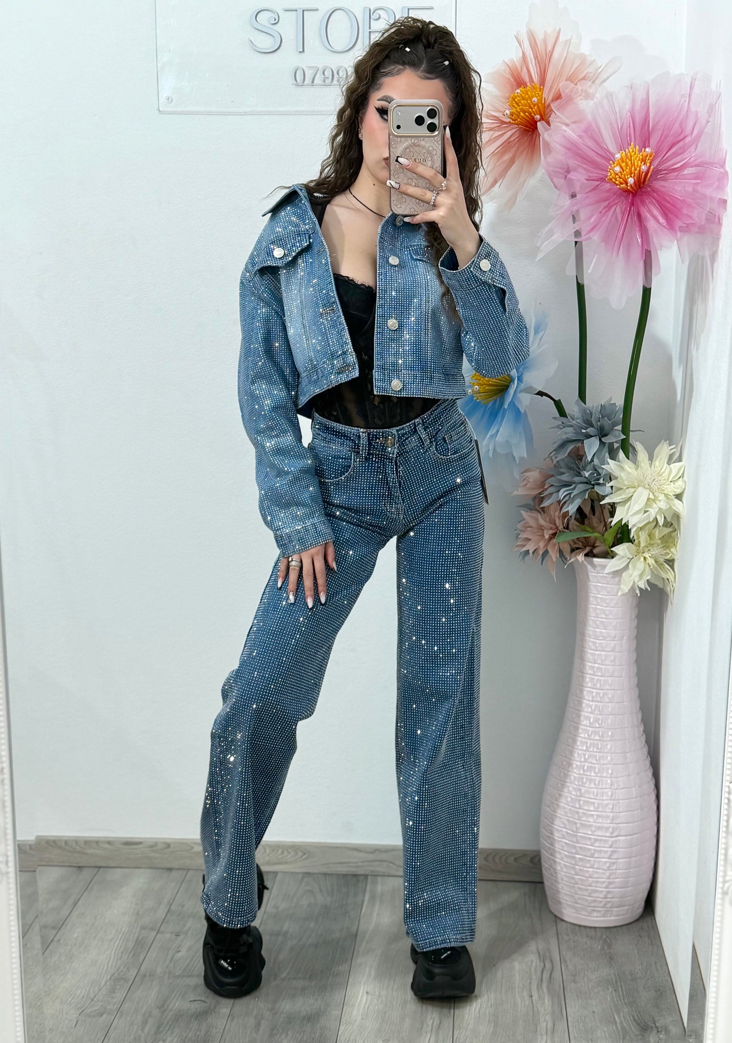 Geacă denim full cristale blue Xonia