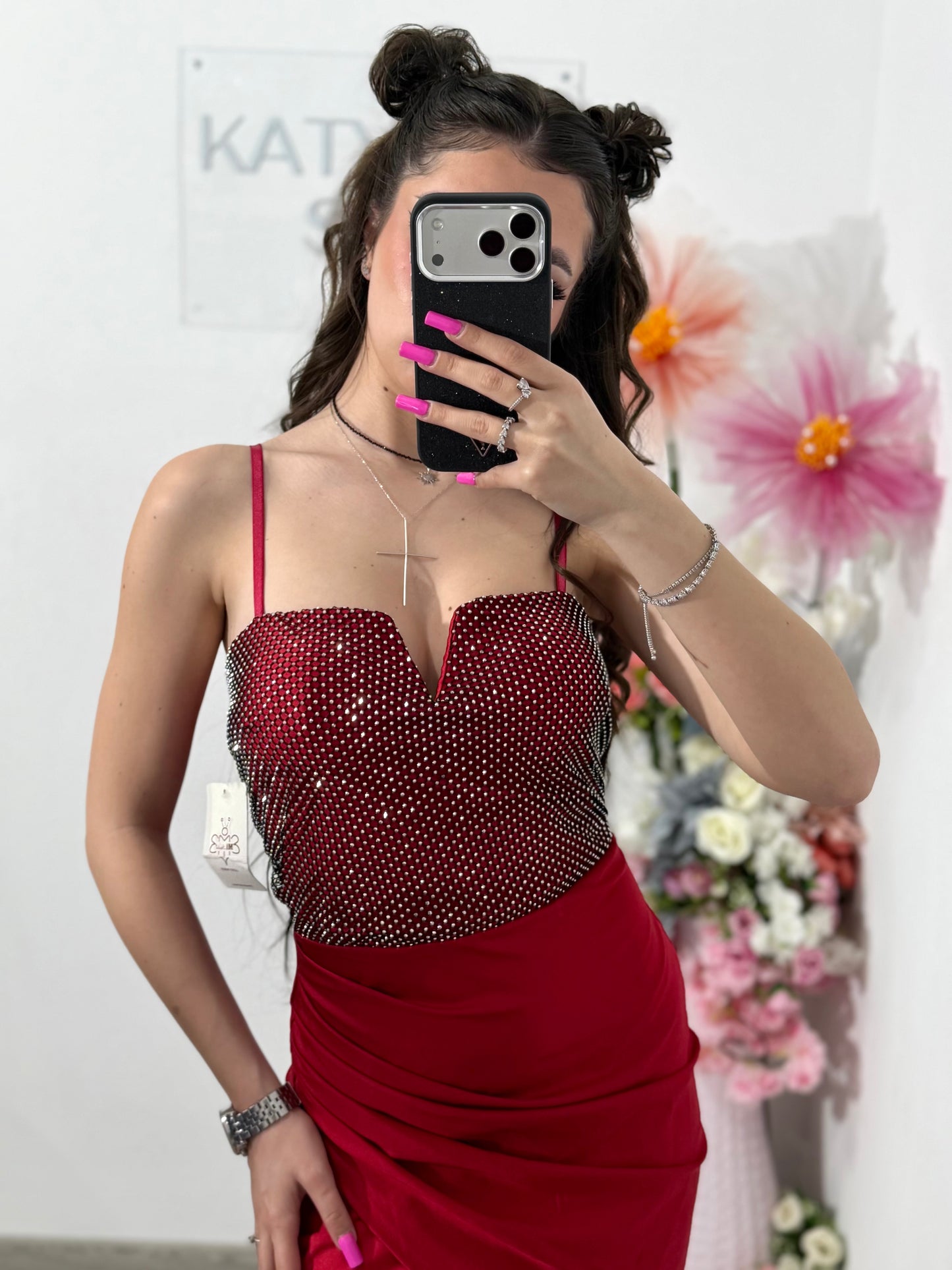 Rochie midi cu cristale rosie DELIA