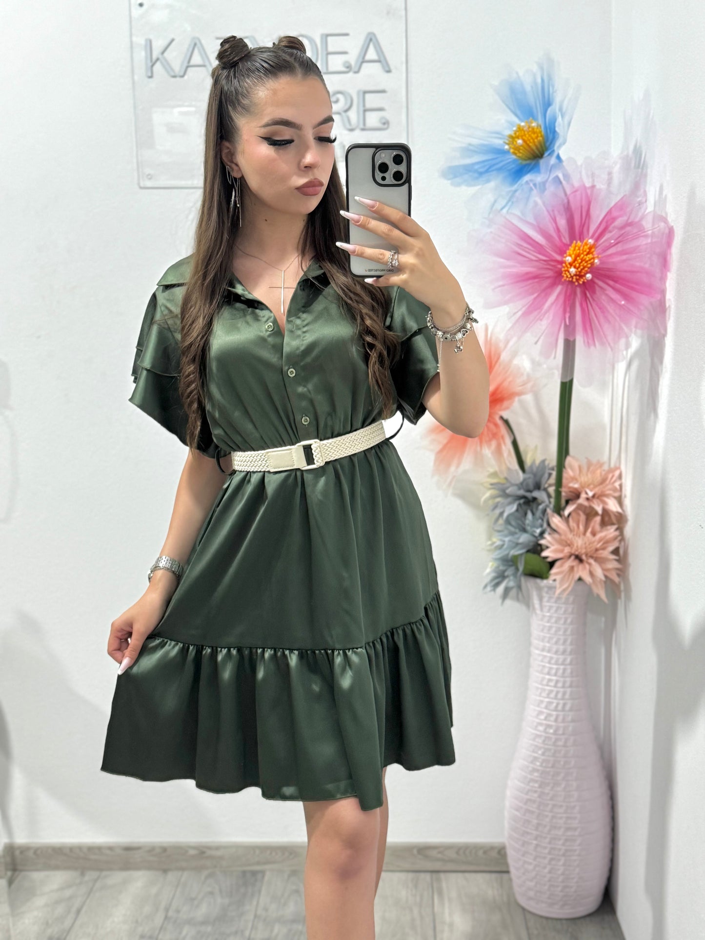 Rochie din satin cu volanase Chloe